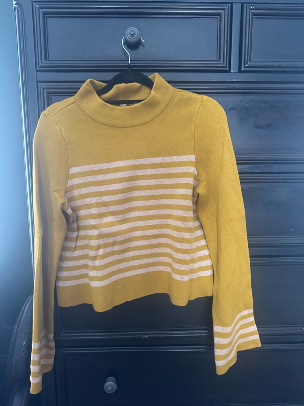 Anthropologie Mustard Yellow and pink Striped Mock Neck Sweater NWT